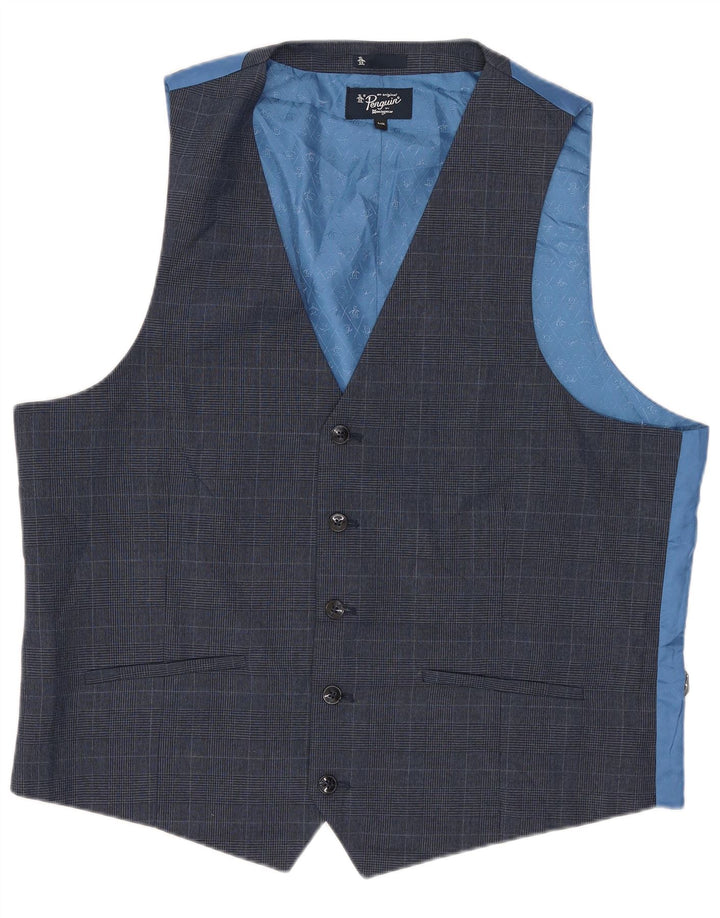 Penguin Gilet Homme UK 44 2XL Bleu Pied-de-Poule Polyester
