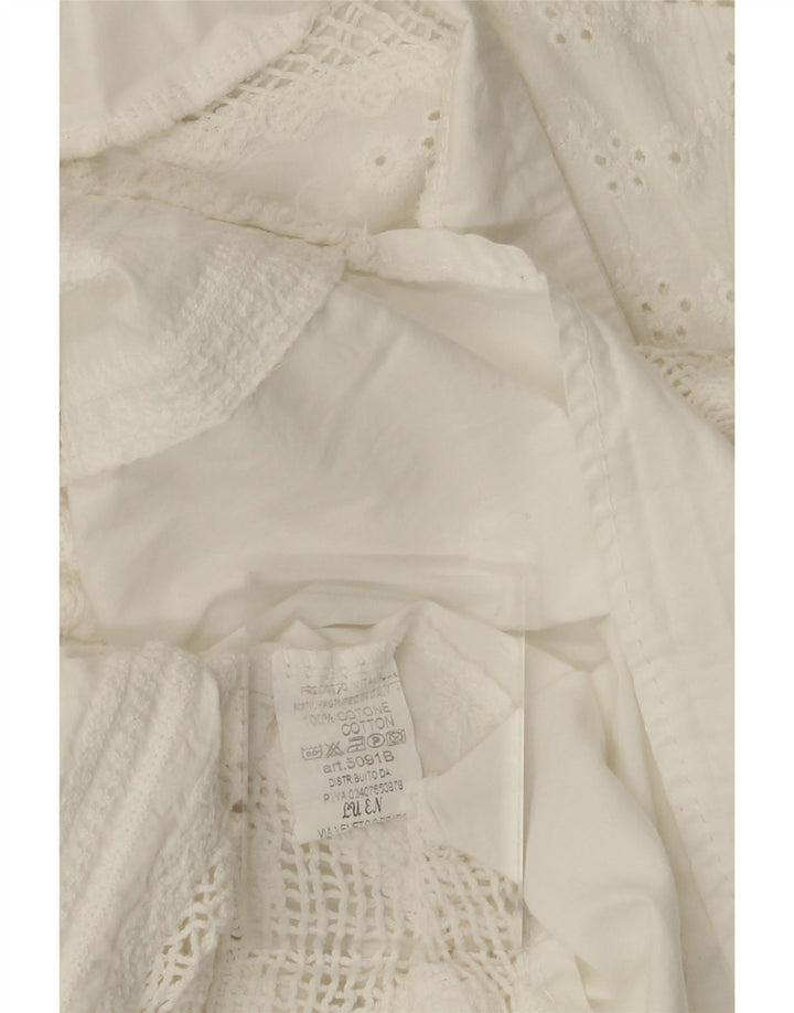 VINTAGE Femme 3/4 Manches Chemise Blouse UK 14 Moyen Blanc Floral Coton