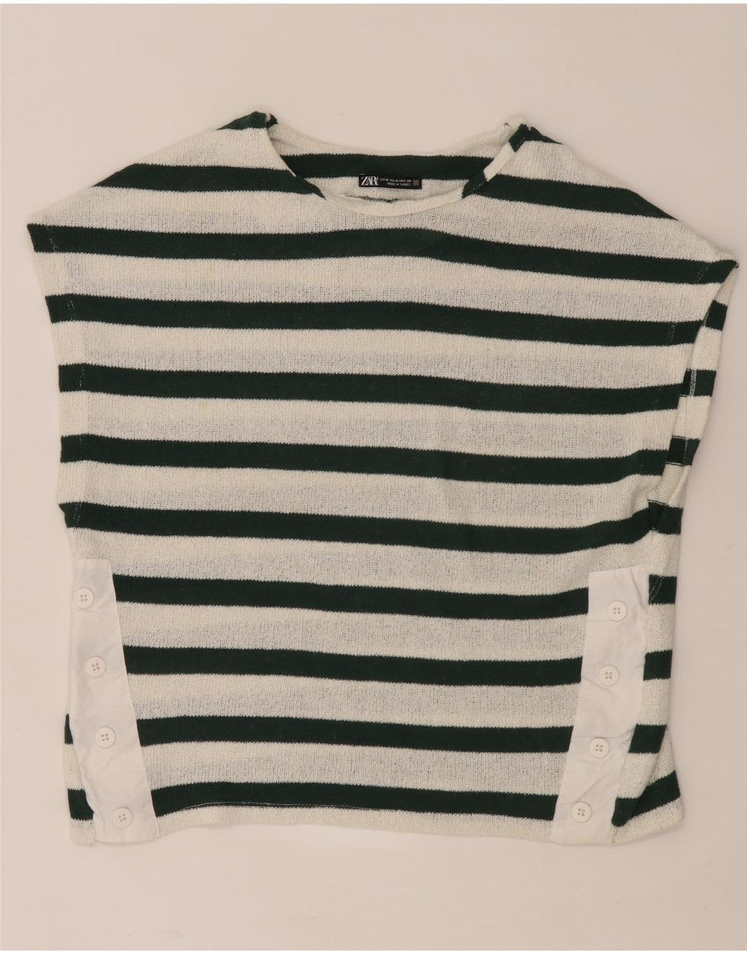 Zara Womens T-Shirt Top UK 14 Moyen Blanc Rayé