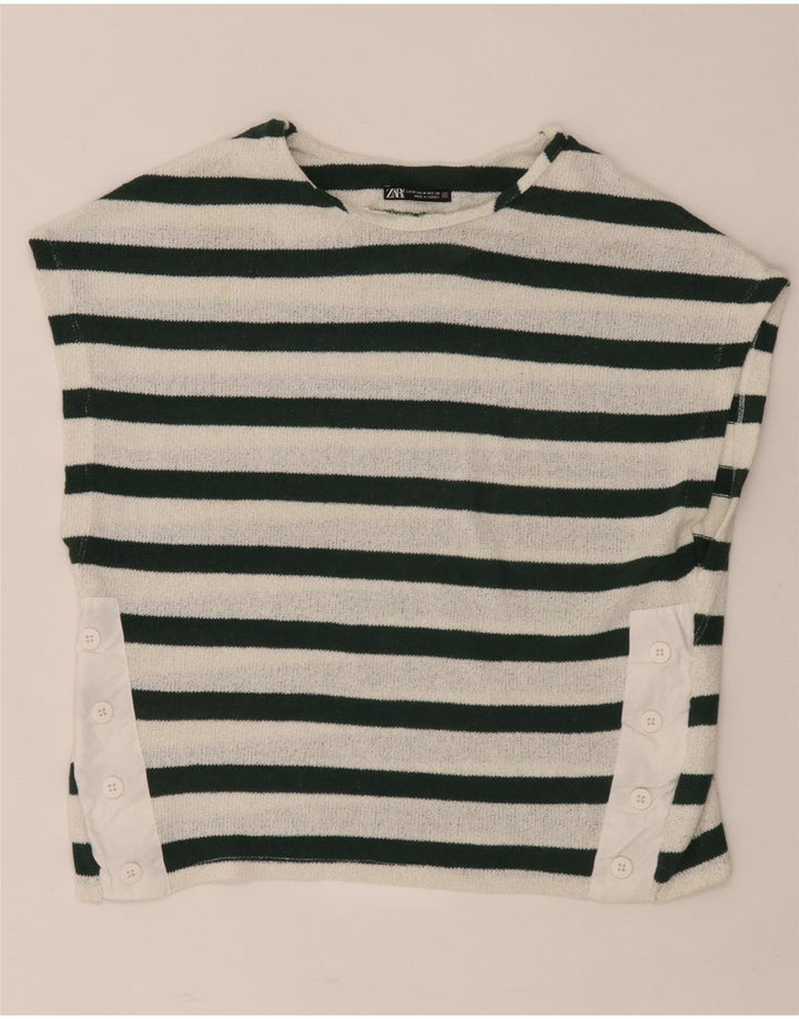 Zara Womens T-Shirt Top UK 14 Moyen Blanc Rayé