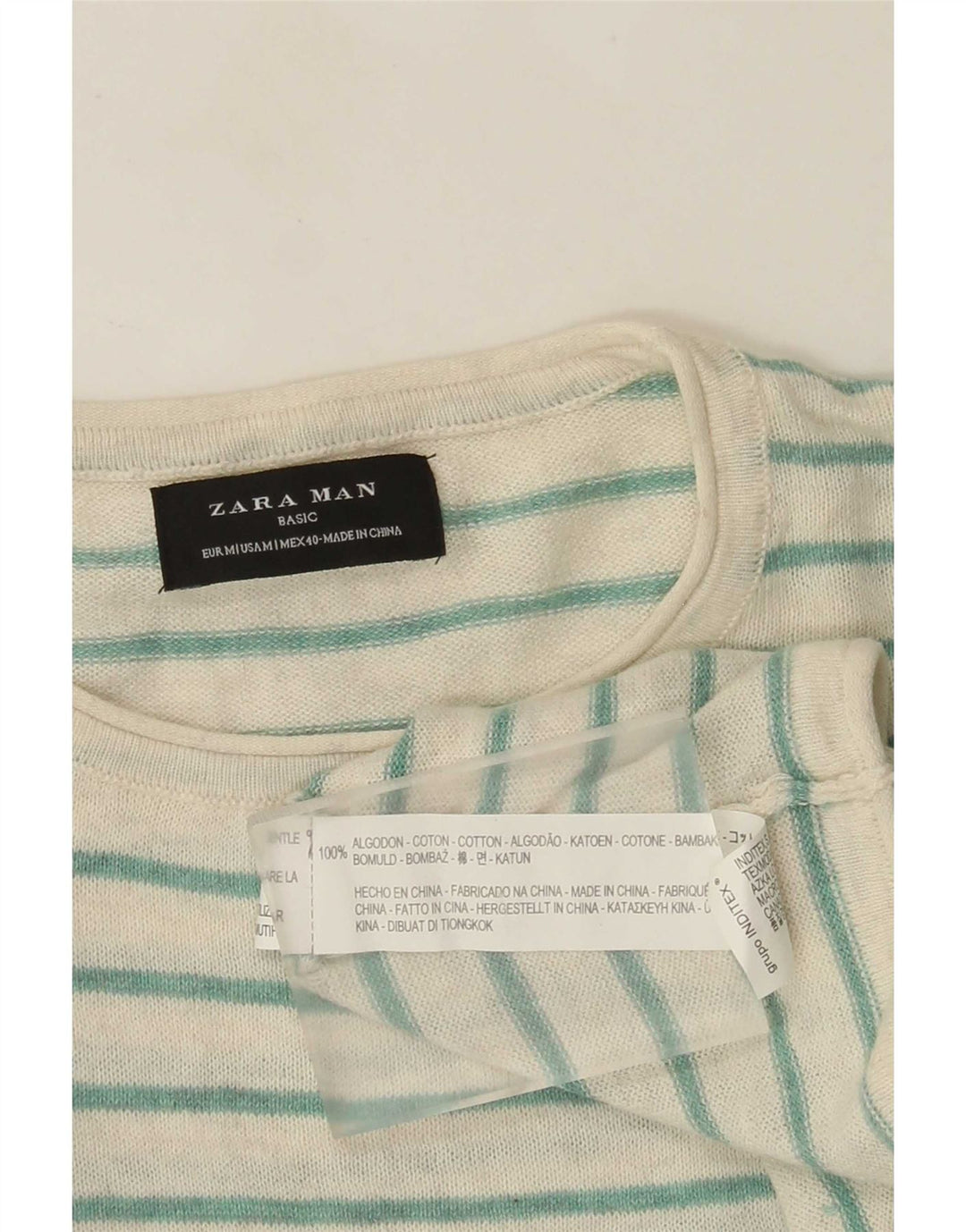 Zara Pull à col rond en coton rayé vert moyen pour homme