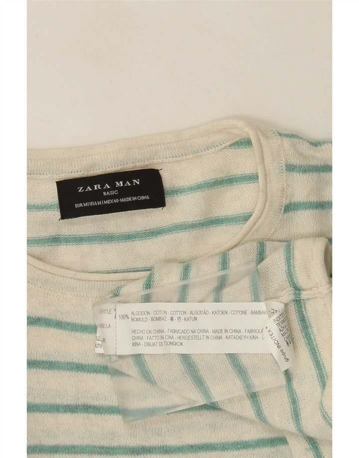 Zara Pull à col rond en coton rayé vert moyen pour homme