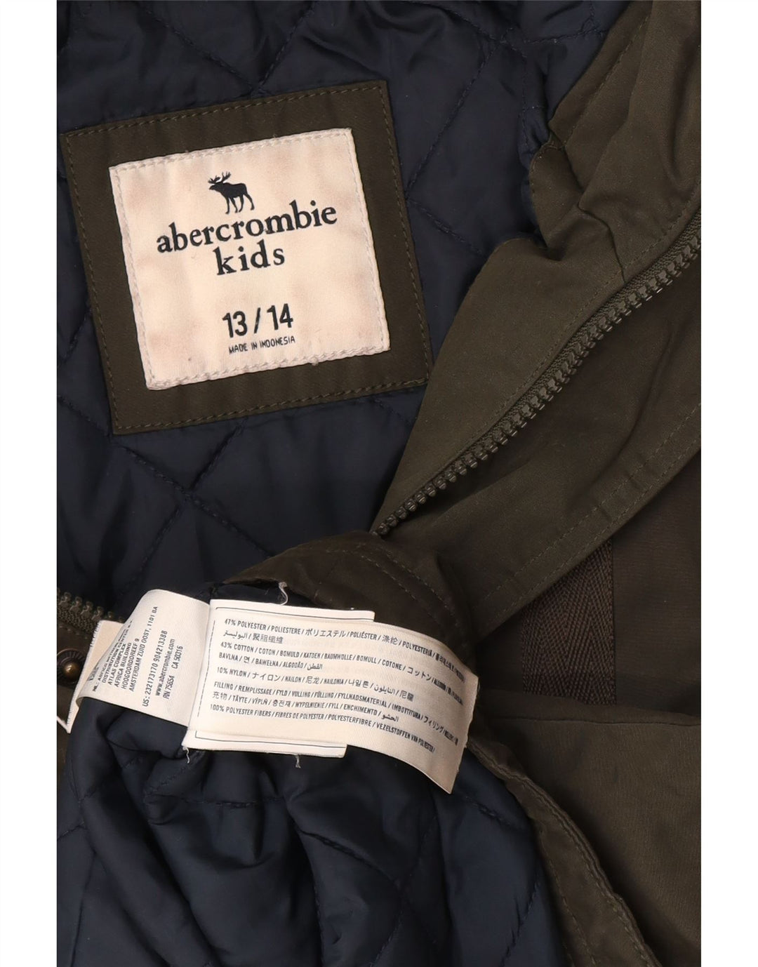 ABERCROMBIE & FITCH Parka à capuche pour garçon 13-14 ans Kaki Polyester