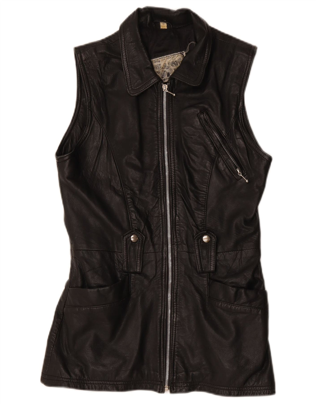 gilet en cuir femme vintage UK 12 Moyen Noir