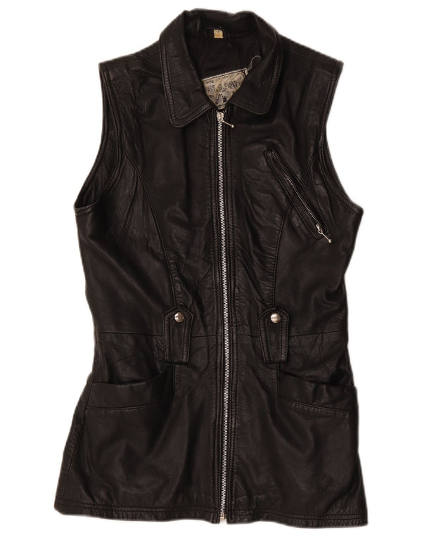 gilet en cuir femme vintage UK 12 Moyen Noir