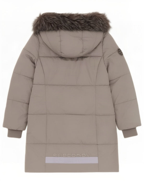 Superdry Manteau rembourré à capuche graphique pour femme UK 12 Gris moyen Polyester