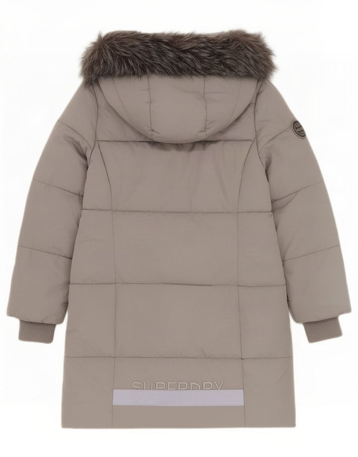 Superdry Manteau rembourré à capuche graphique pour femme UK 12 Gris moyen Polyester