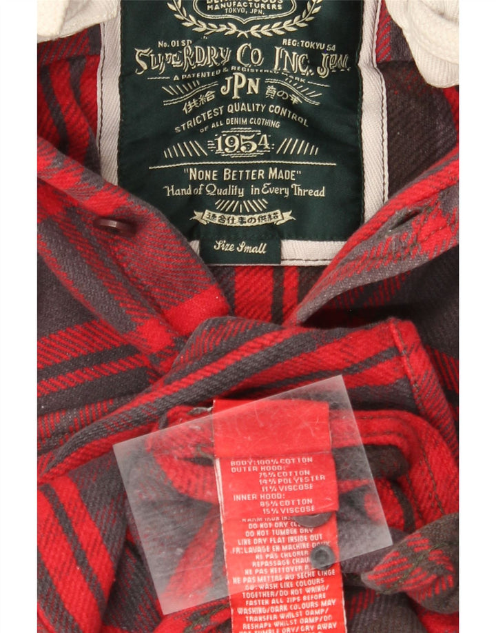 SUPERDRY Chemise à capuche en flanelle pour homme en coton à carreaux rouges