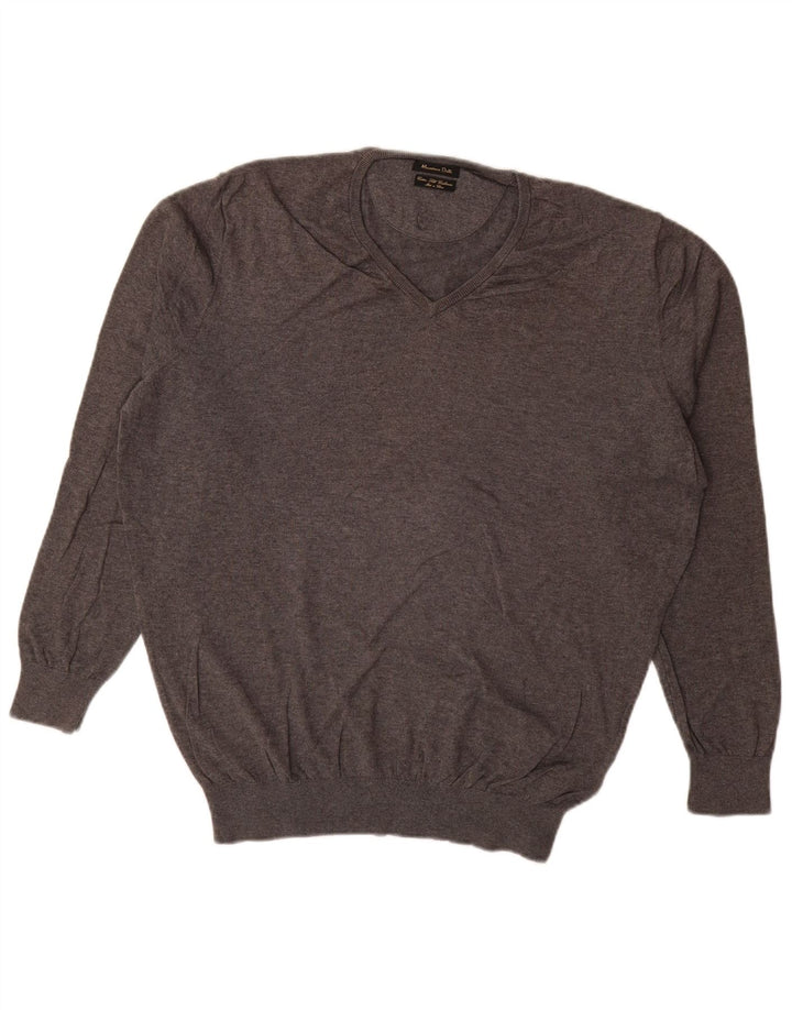 MASSIMO DUTTI Pull col V Homme XL Gris Coton