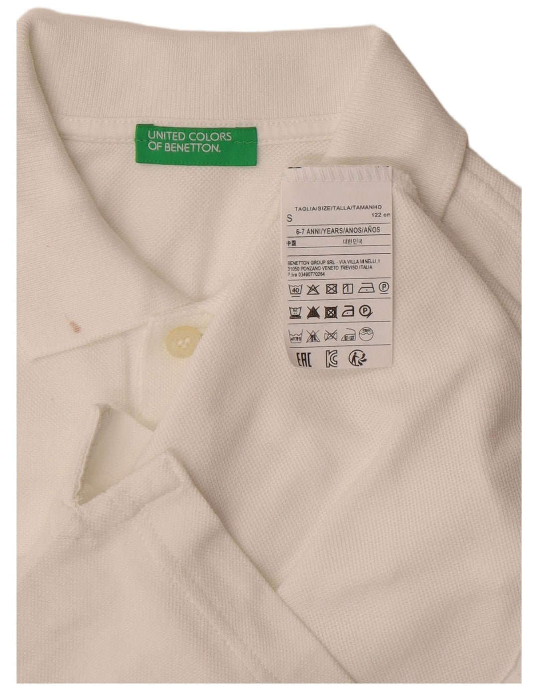 Benetton Polo Garçon 6-7 ans Petit Blanc Coton