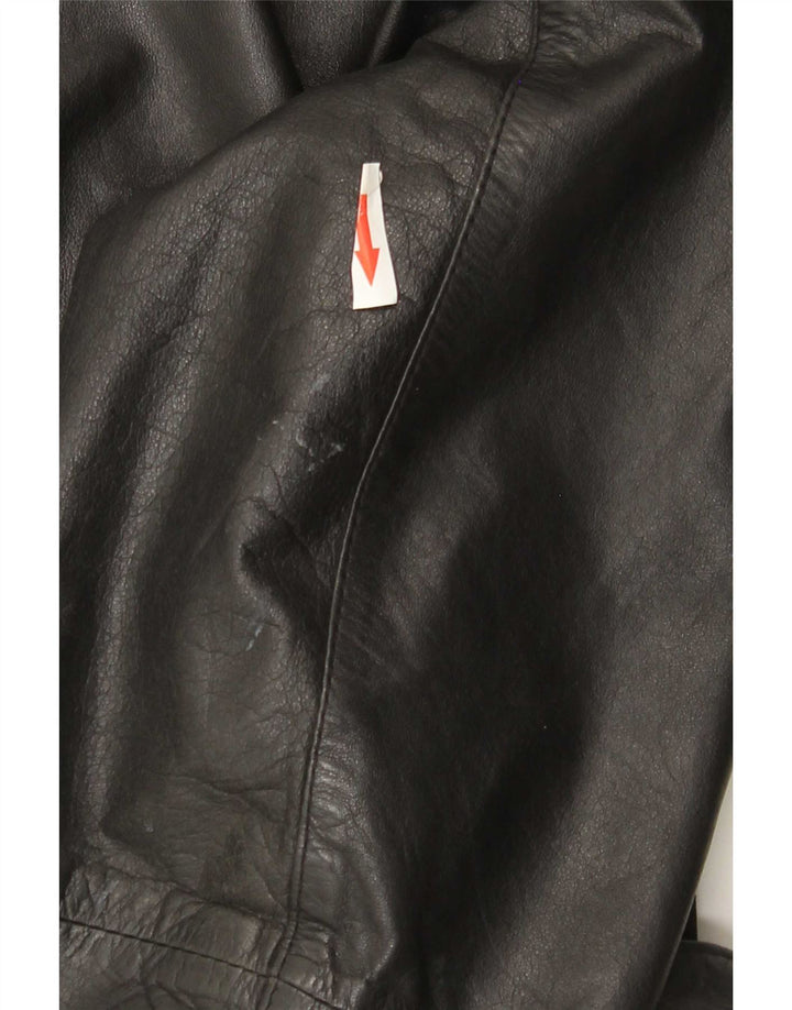 VINTAGE Veste en cuir femme UK 16 Grand cuir noir