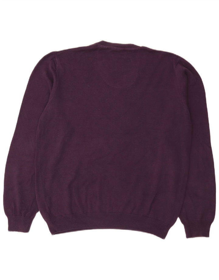 Marks & Spencer Pull coupe classique à col en V pour homme en coton violet moyen