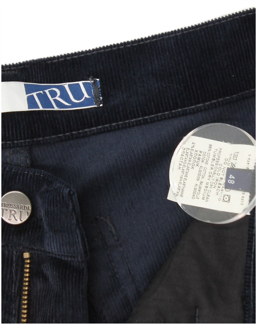 TRUSSARDI Pantalon Droit En Velours Côtelé Homme IT 48 Medium W32 L29 Bleu Marine