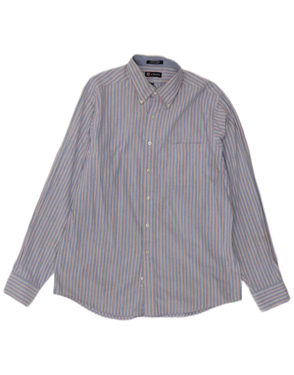 Chaps Chemise coupe classique pour homme Taille 16 1/2 Grand coton à fines rayures bleues
