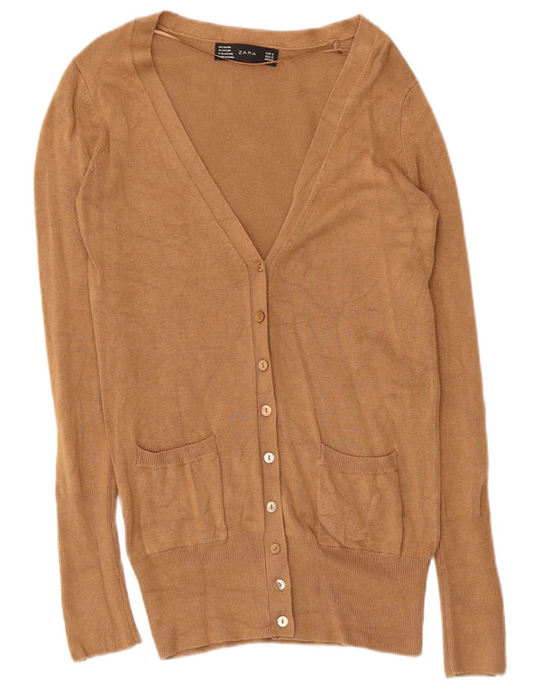 Zara Womens Cardigan Sweater UK 10 Petite Rayonne Beige