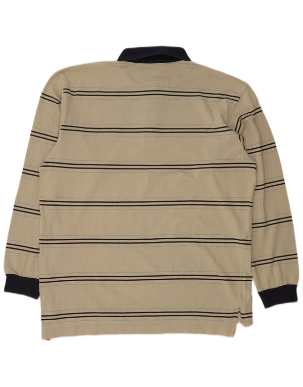 Sergio Tacchini Polo de rugby à manches longues pour homme 2XL en coton rayé beige