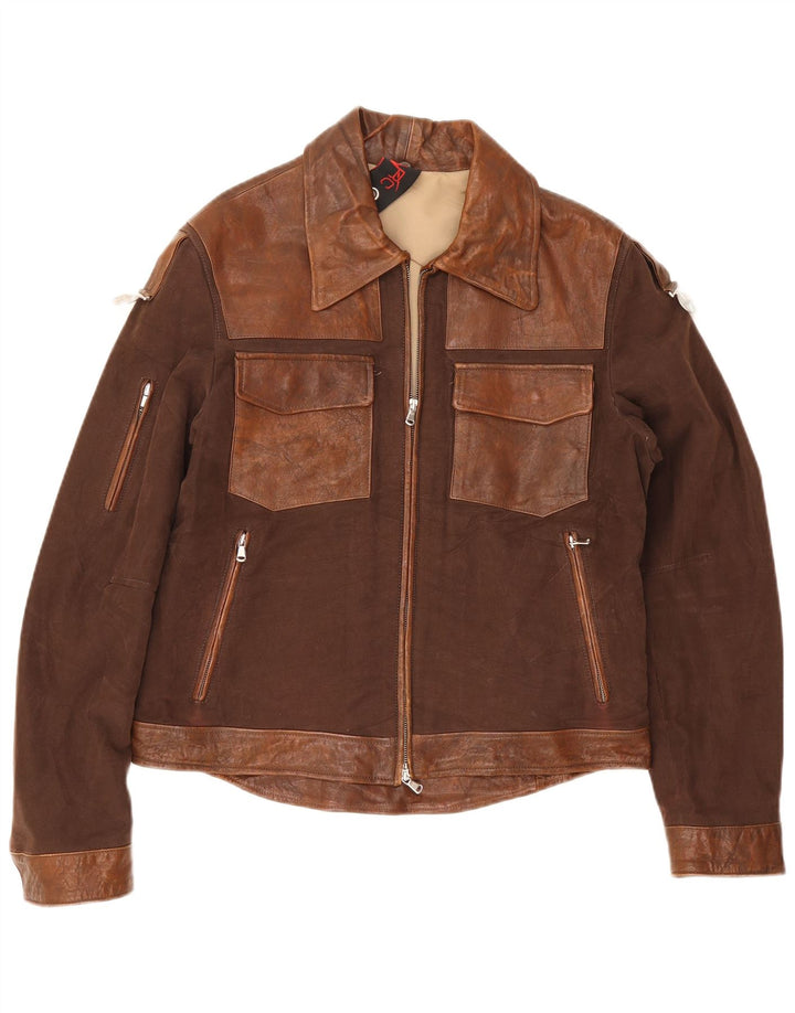 Veste en cuir femme vintage UK 20 2XL Marron