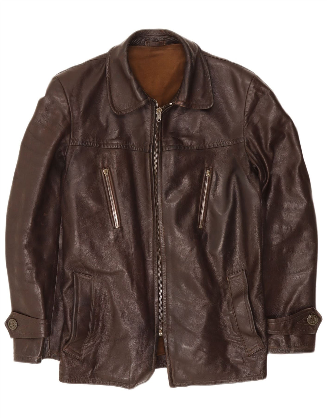 veste en cuir homme vintage UK 40 Grand Marron