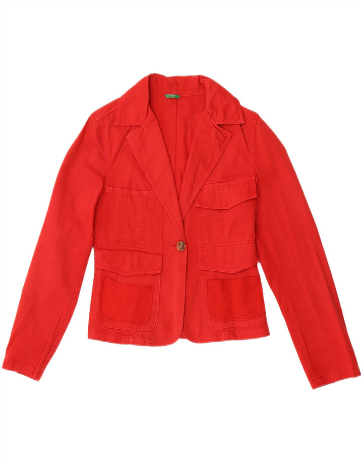 Benetton Veste Blazer Graphique 1 Bouton Femme IT 42 Coton Rouge Moyen