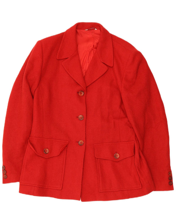 Stefanel Veste Blazer 3 Boutons Femme UK 14 Laine Rouge Moyen