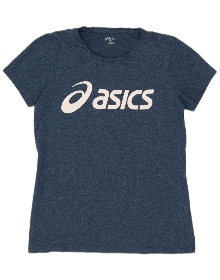ASICS T-shirt graphique pour femme UK 12 en coton moucheté bleu marine moyen