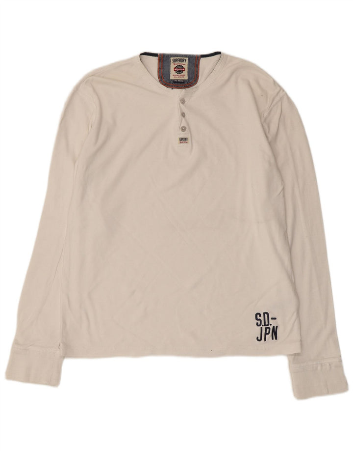Superdry Haut Henley à manches longues XL en coton blanc pour homme