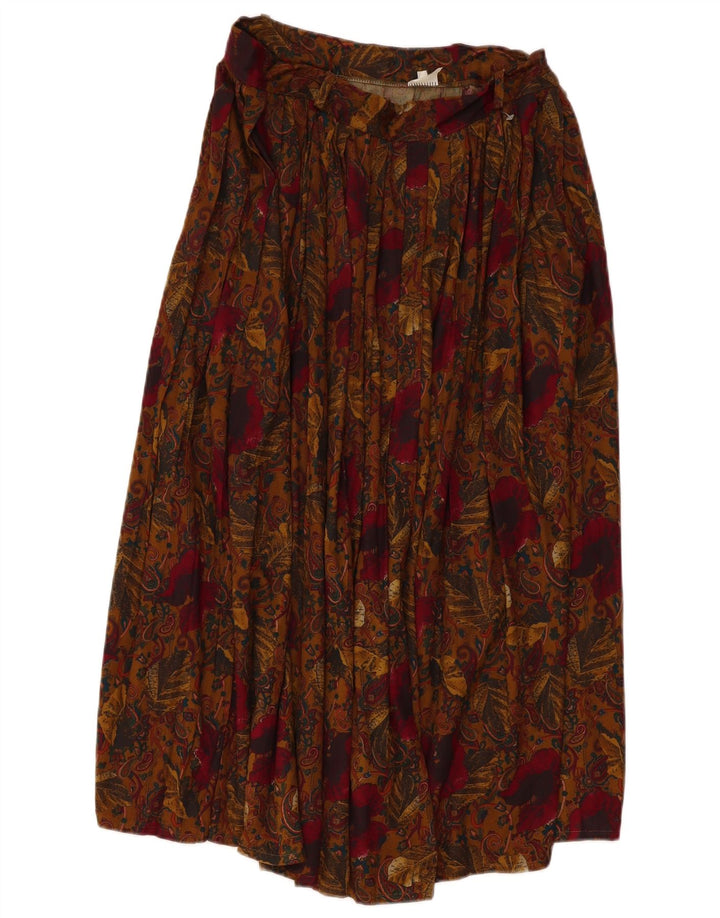 VINTAGE Jupe Plissée Femme W30 Viscose Paisley Marron Moyen