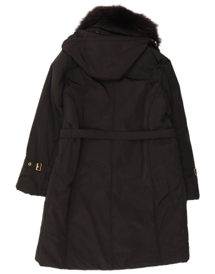 vintage Femme Manteau à capuche IT 47 Grand Polyester Noir