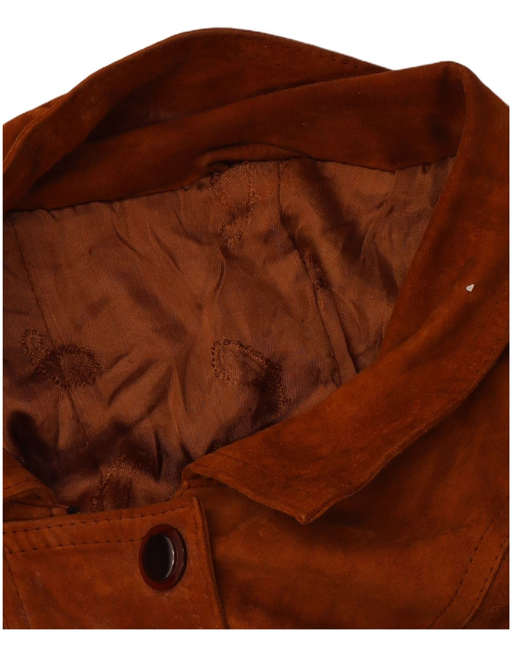 vintage Femmes Suède Pardessus UK 16 Grand Brun