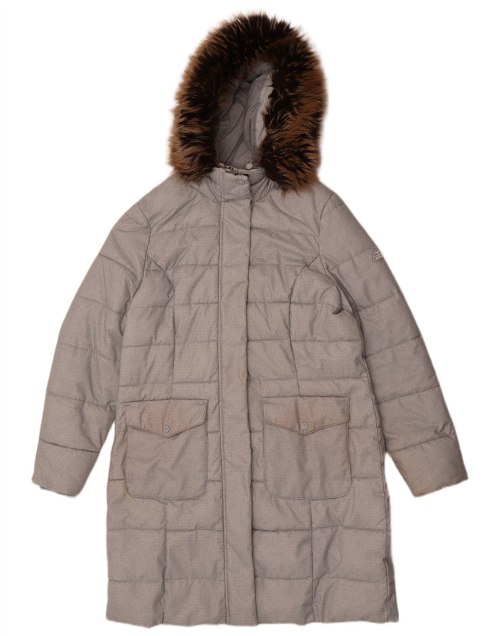 Barbour Manteau rembourré à capuche pour femme UK 16 Large Gris Polyester