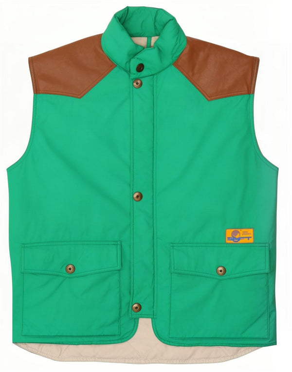 vintage Mens Rembourré Gilet UK 40 Grand Vert Colorblock Polyamide