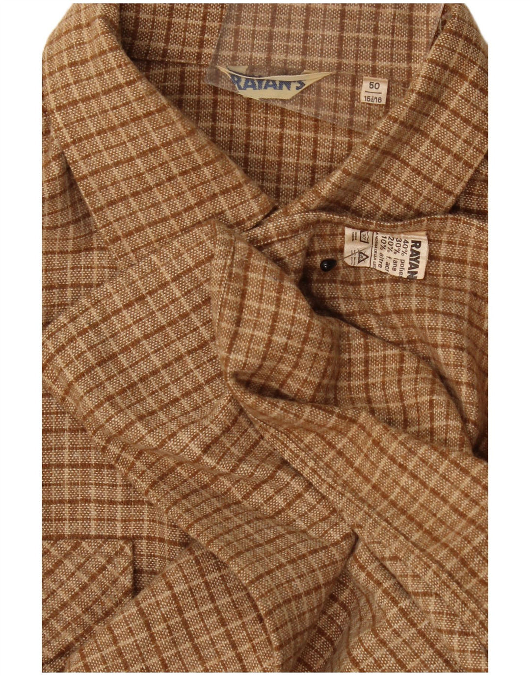 Chemise en flanelle homme vintage IT 50 15/16 Polyester à carreaux marron moyen