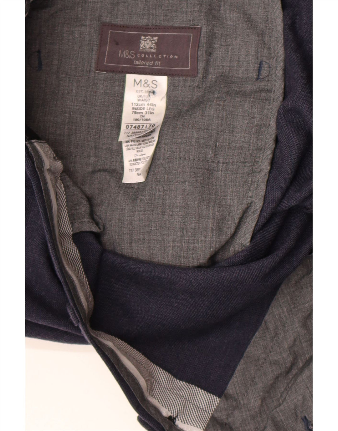 Marks & Spencer Pantalon de costume coupe classique pour homme W44 L31 en laine bleu marine