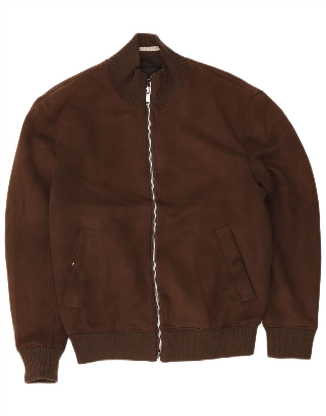 Zara Veste Bomber Homme UK 38 Polyester Marron Moyen