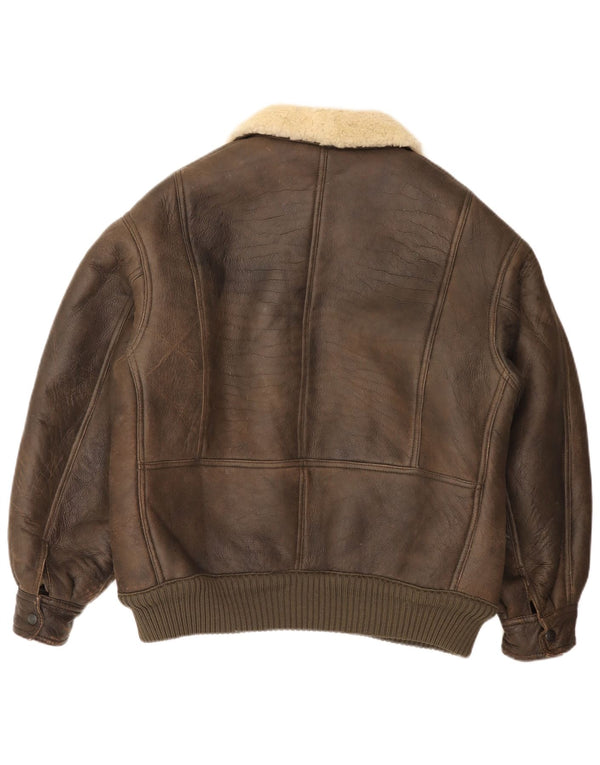 vintage Mens Bomber Shearling Jacket UK 36 Petit Brun