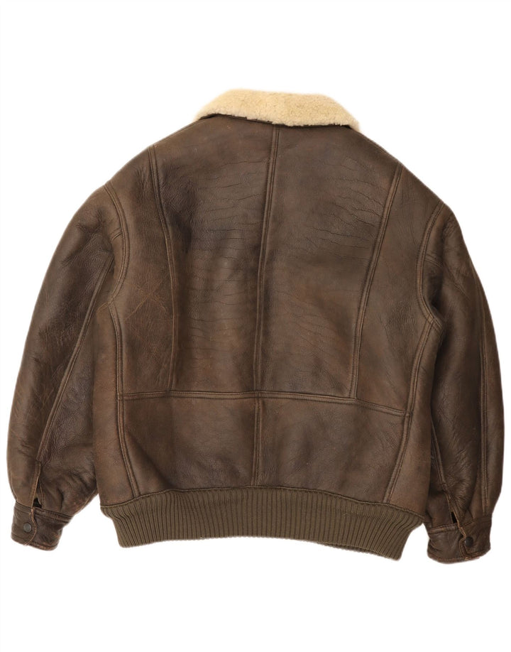 vintage Mens Bomber Shearling Jacket UK 36 Petit Brun