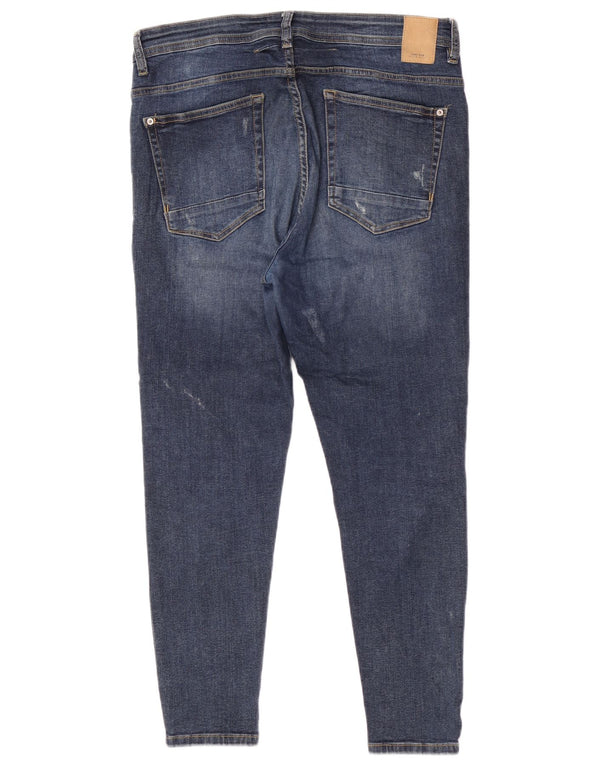 Zara Jean skinny court en détresse pour homme EU 44 Large W34 L26 Bleu Coton