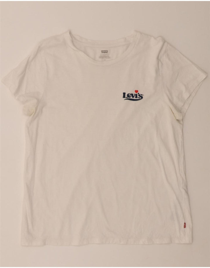 LEVI'S Womens T-Shirt Top UK 16 Large White Cotton Vintage Levi's and Second-Hand Levi's from Messina Hembry 