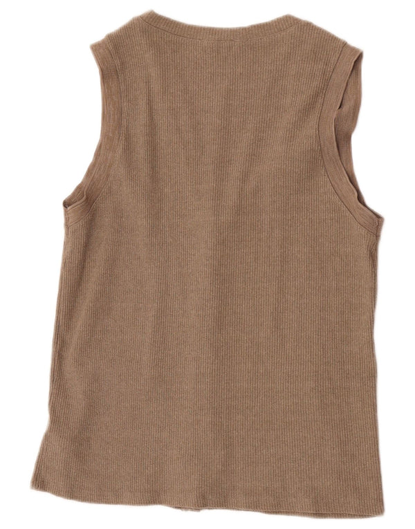 Zara Womens Cardigan sans manches Pull UK 10 Petit Acrylique Beige