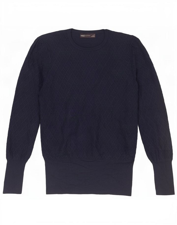 Marks & Spencer Pull à col rond pour femme UK 12 Bleu marine moyen