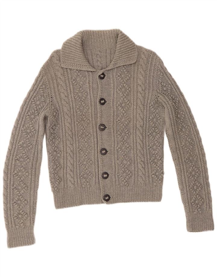 vintage Femme Cardigan Pull UK 12 Gris Moyen