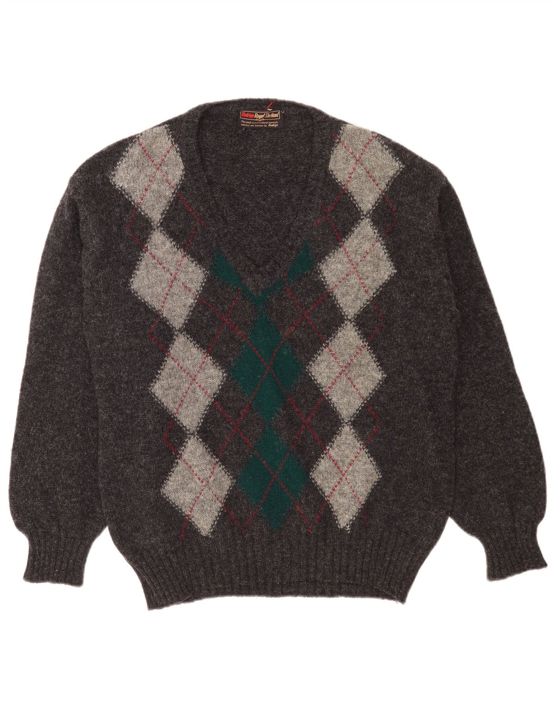 Rodrigo Pull col V pour homme en laine gris à losanges/diamants