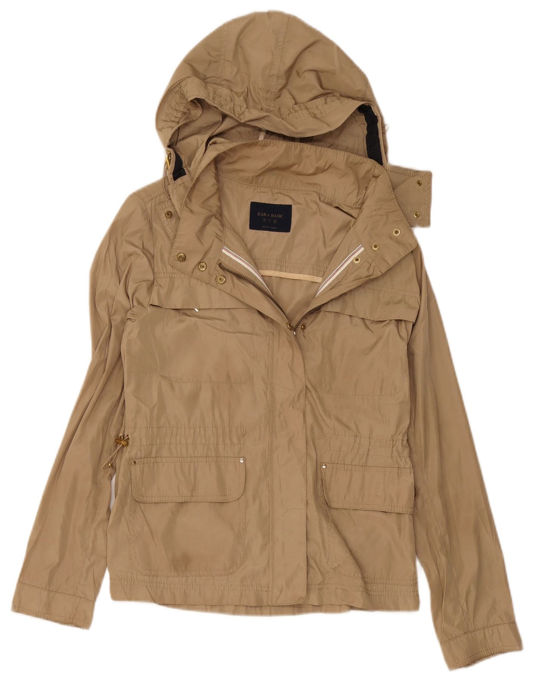 Zara Veste de pluie à capuche pour femme UK 12 Polyester beige moyen