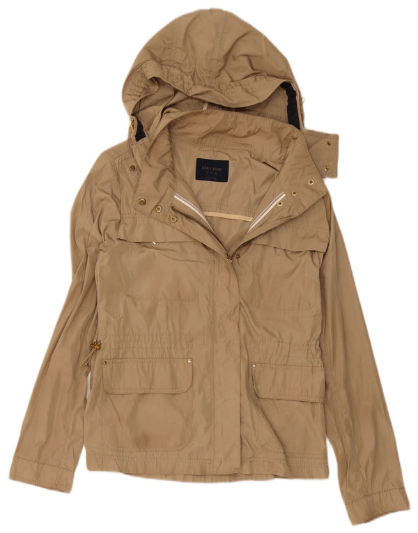 Zara Veste de pluie à capuche pour femme UK 12 Polyester beige moyen