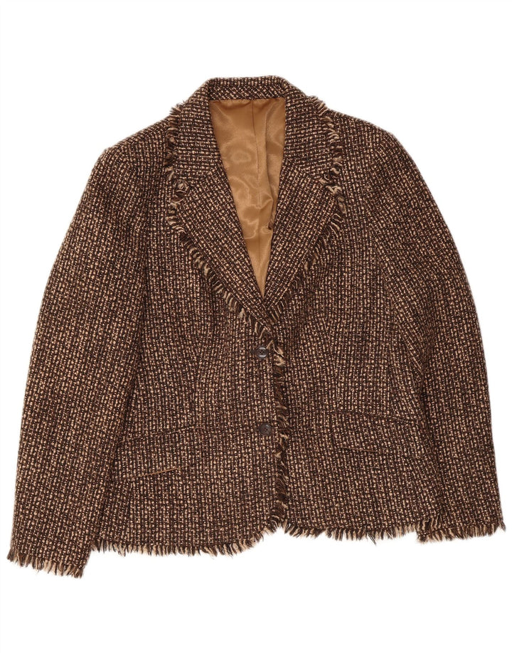 Brioni Veste Blazer 2 Boutons Femme UK 16 Large Marron Moucheté