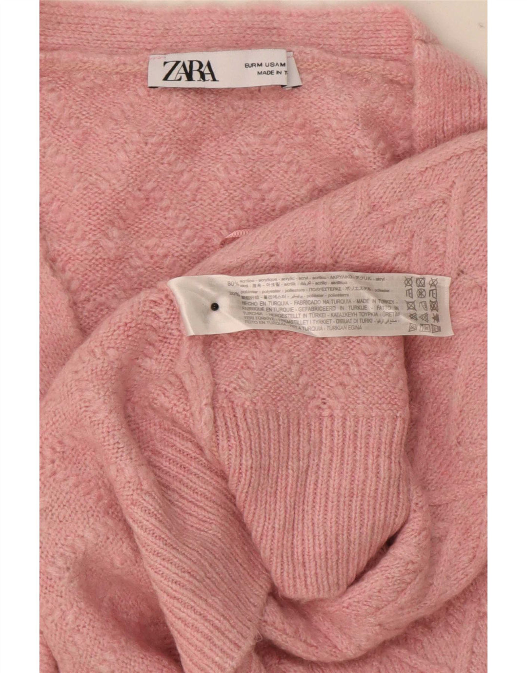 Zara Cardigan court surdimensionné pour femme UK 14 Chevron rose moyen