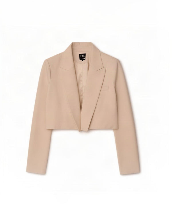 Zara Veste Boléro Ouverte Femme UK 16 Large Polyester Blanc Cassé