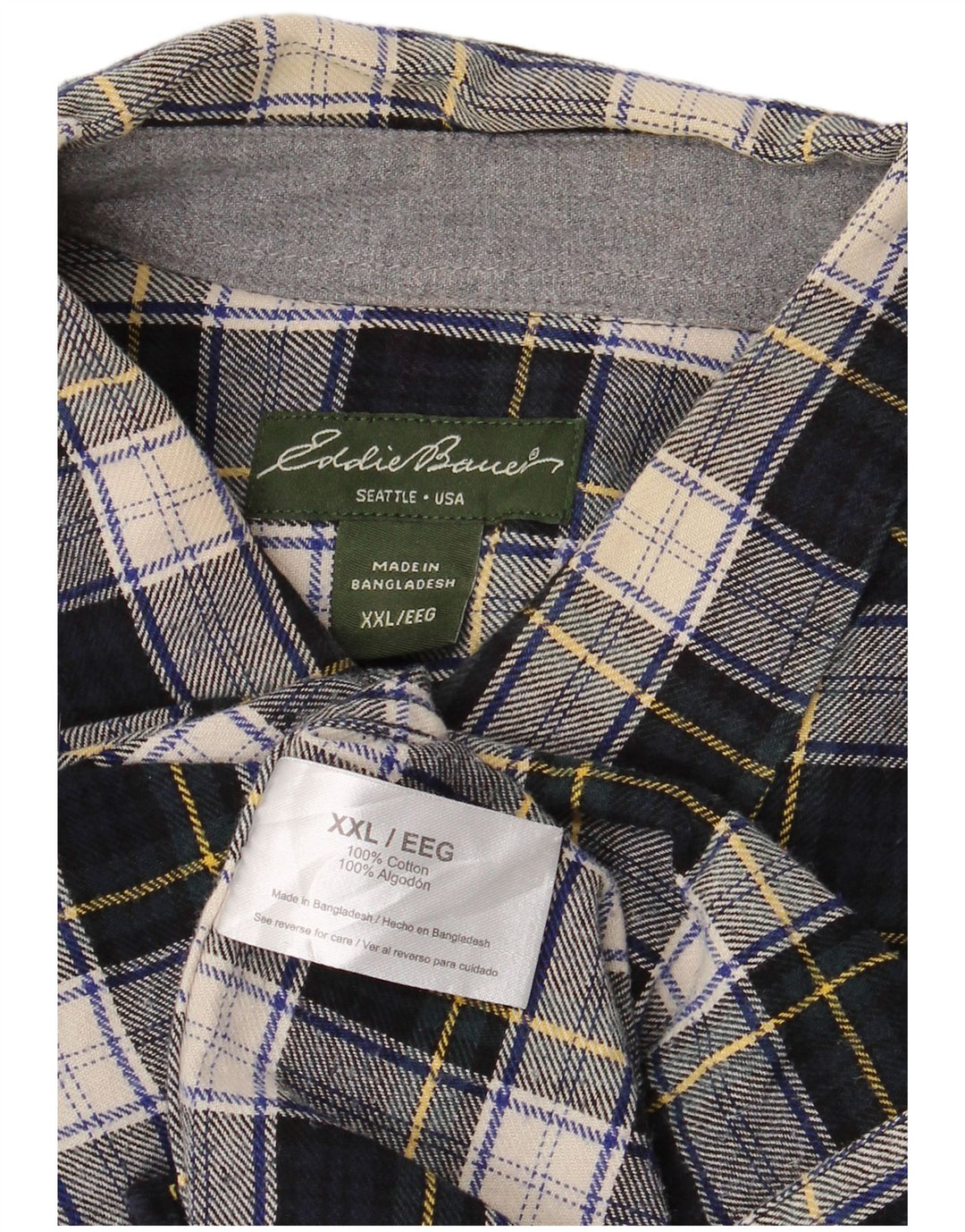 EDDIE BAUER Chemise en flanelle pour homme 2XL en coton à carreaux bleu marine