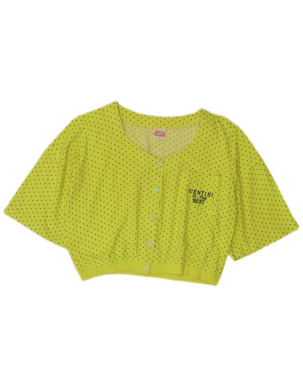 vintage Womens Crop Short Sleeve Shirt Blouse UK 14 Grand Jaune Repéré