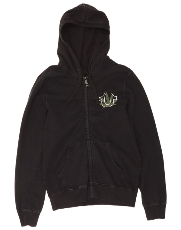 True Religion Mens Graphic Zip Hoodie Sweater Large Black Cotton